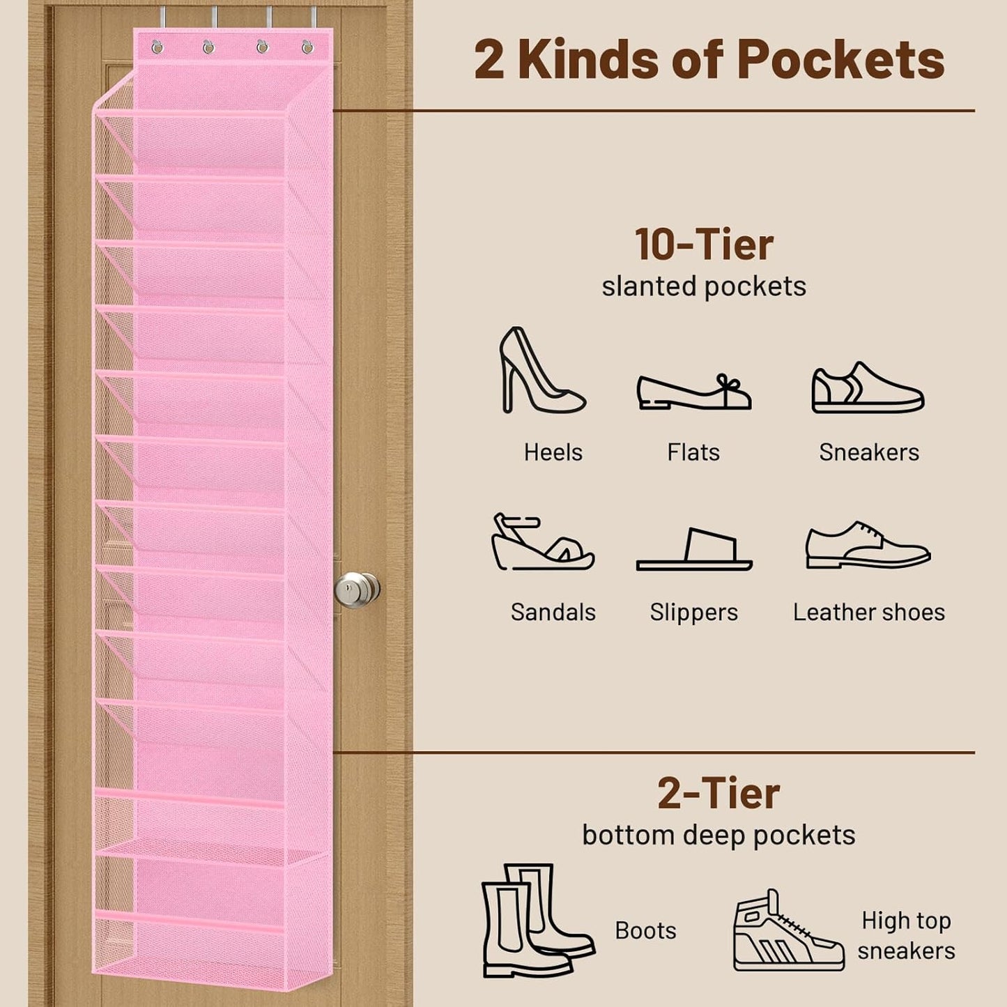12 Closet 24 MISSLO Tier Over the Door Shoe Organizer Breathable Mesh Hanging Shoe Rack for Storage Shoe Holder