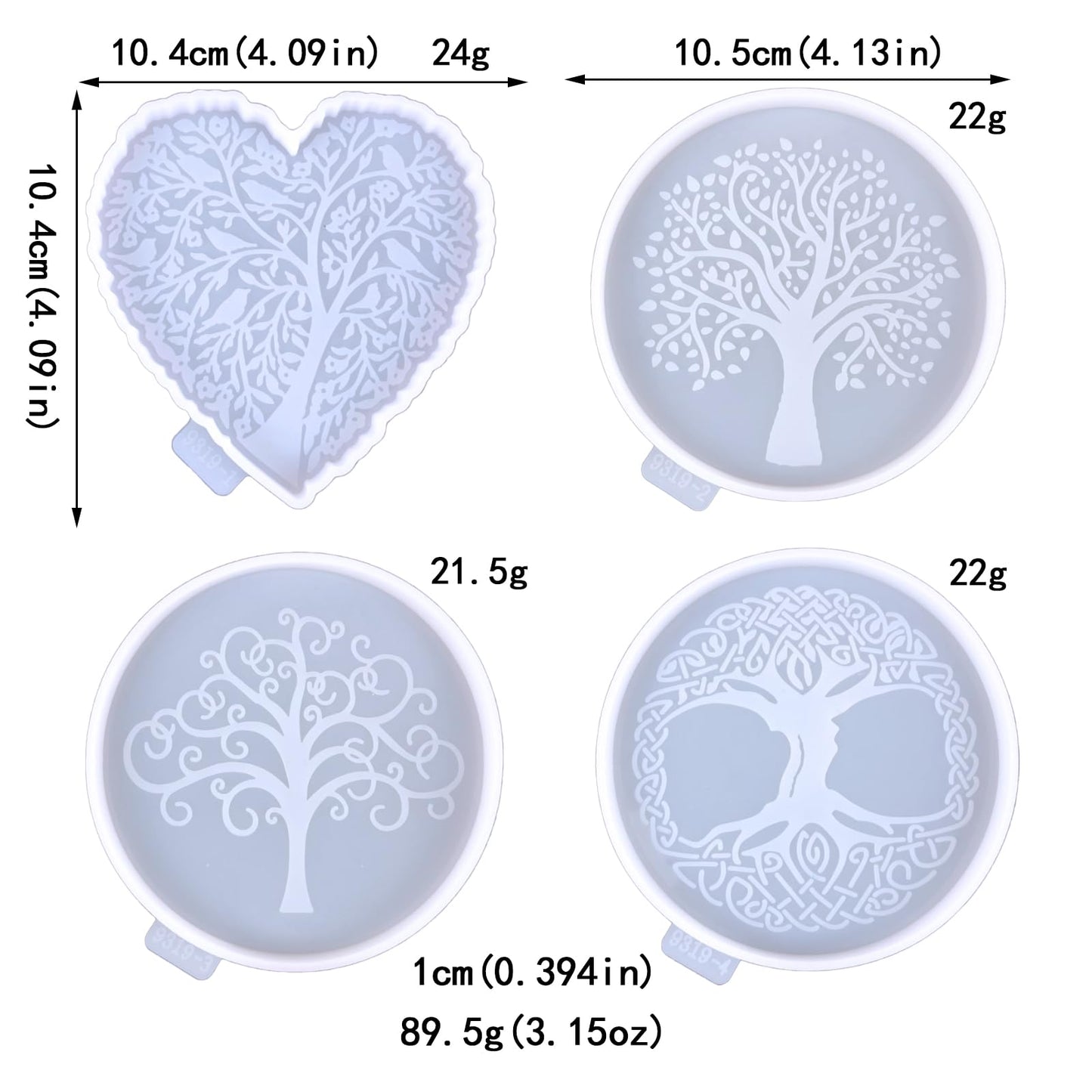 Tree of Life Silicone Resin kit, Round and Heart Coaster Resin molds Silicone, 4-Piece Epoxy Molds for Cup Mats, Table Decorations