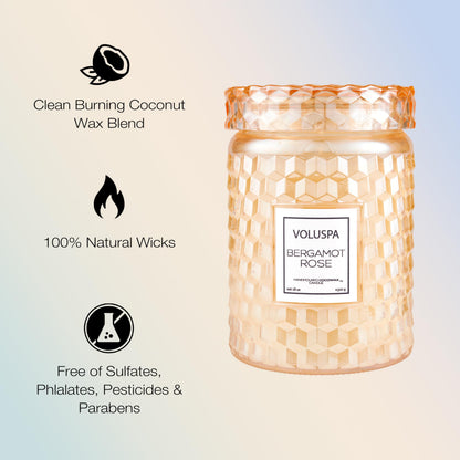 Voluspa Bergamot Rose, Large Candle Jar, 18 oz, 100 Hour Burn Time, Coconut Wax for Clean Burning, Handcrafted in the USA