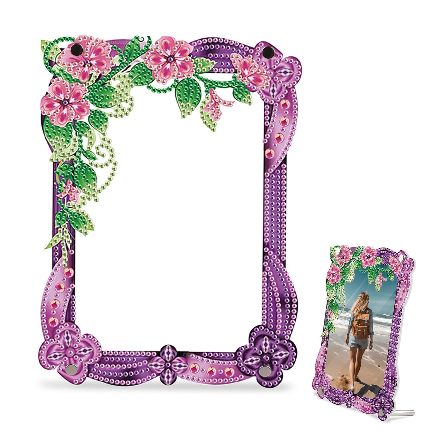 5D Diamond Art Painting Kits Photo Frames with Stand, Flowers Diamond Art Kits Photo Frame Desktop, 5D Special Shape Crystal Rhinestones Diamond Art Kits for Home Living Room Office Table Top Decor