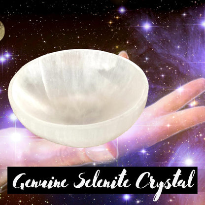 Worldly Finds Selenite Crystal Smudge Bowl, 4 Inch Hand-Carved Moroccan Crystal Holder for Charging and Cleansing