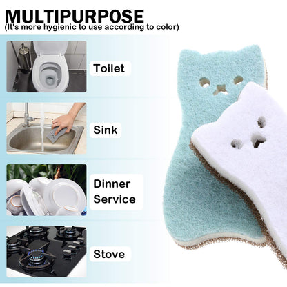 8 Pieces Cat Shape Kitchen Sponge Set Sink Double-Sided Cleaning Dish Sponge for Kitchen, Fruit, Plate, Bathroom, 4 Colors