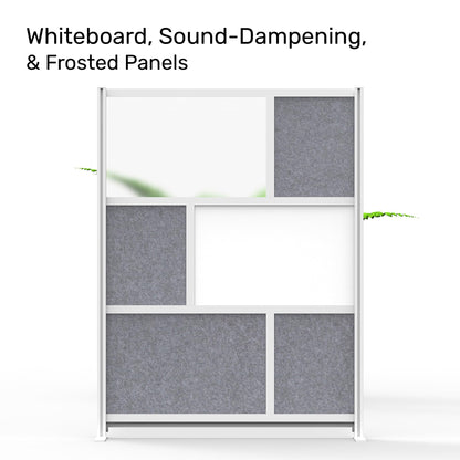 Workflow Modular Wall | Room Divider with Whiteboard, Sound Dampening, & Frosted Acrylic Panels | Expandable Office Partition for Privacy & Stability (53" x 70")