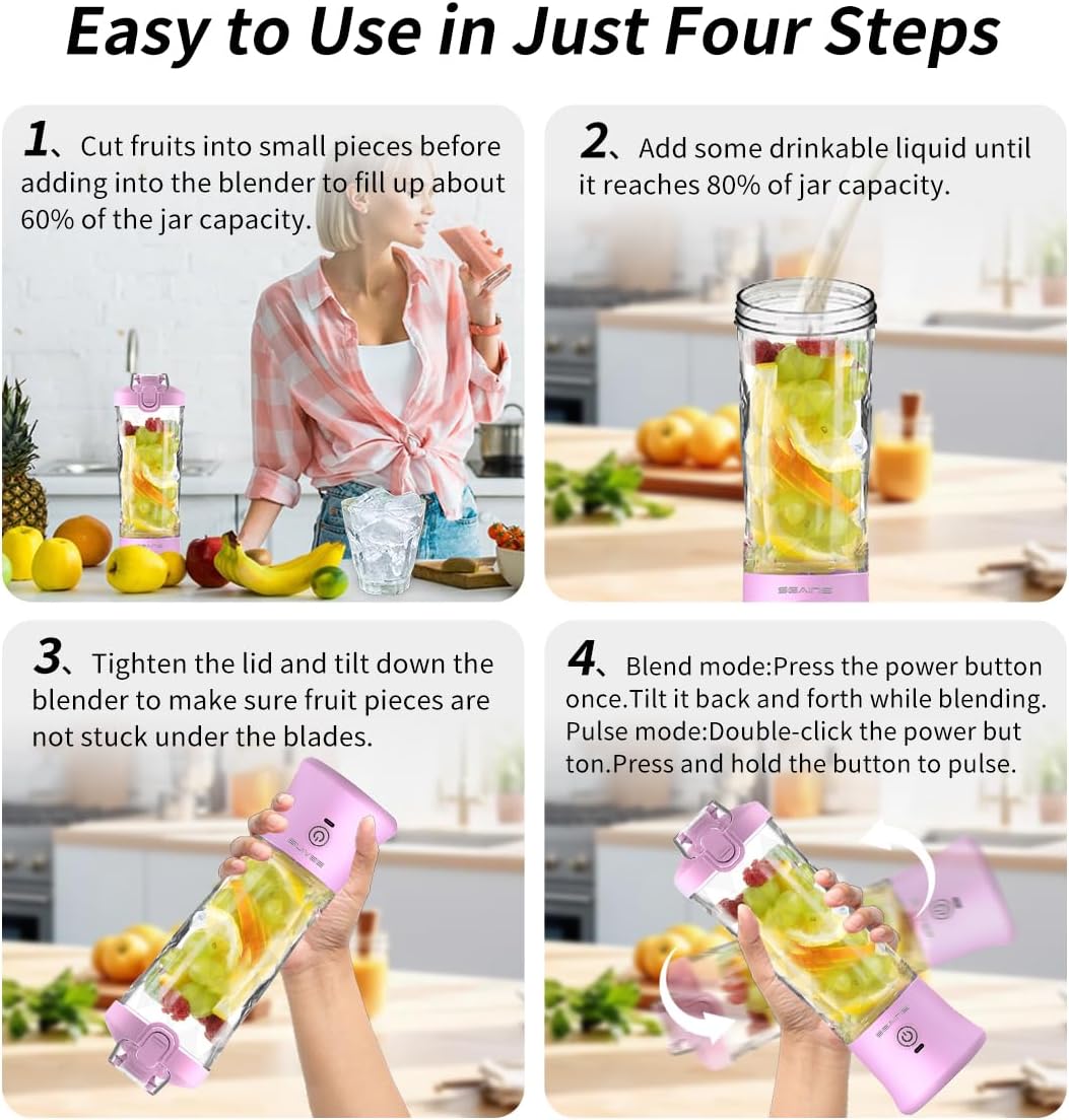 Portable Blender, Personal Blender for Shakes & Smoothies with 20 Oz Travel Cup, Mini Size Blender with 6 Blades, USB