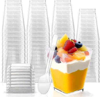 20 Pack 5 oz Rouceyxin Plastic Dessert Cups with Lids and Spoons, Yogurt Parfait Appetizer Cup with Lids for Party