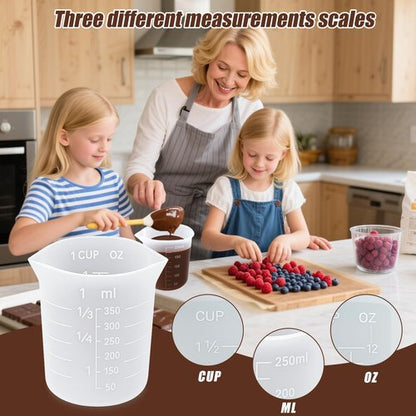 Juome 6PCS Silicone Measuring Cups for Melting Chocolate - Silicone Chocolate Melting Cup Set with 100/250/350ml Capacity, Dishwasher Safe, Baking Supplies Accessories for DIY Chocolate Molds