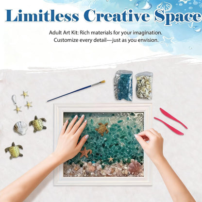 Sea Stained Glass Craft Kit: Sea Turtle Mosaic Kit for Adults, DIY Resin Art Kit with Crushed Seaglass, Beach Frame Glass Artwork Craft Kit, Beginner Adult Crafts for Home Décor & Ocean Art Projects