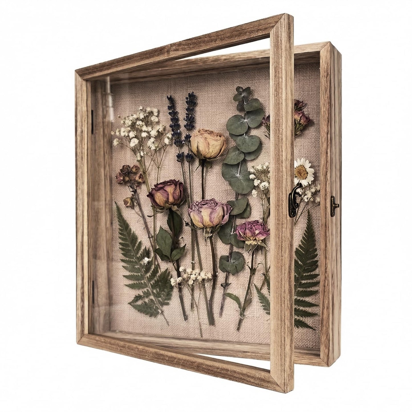 Shadow Box Frame11×14 Display Case with Linen Back, Real Glass Window Door with Hinge, Memorabilia Medals Wedding Bouquet Collections Picture Frame Memory Box for Keepsakes