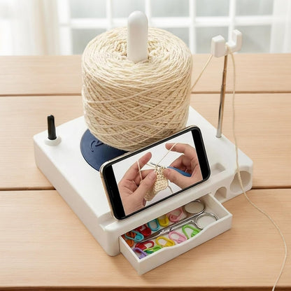 Portable Yarn Holder Spinner with Phone Stand | Detachable Spool Box & Crochet Organizer | Multi-Functional Knitting Accessory for Crocheters & Knitters (White)
