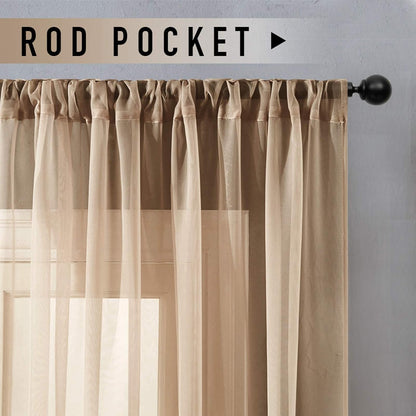 MRTREES Taupe Short Sheer Curtains - 45 inches Long Kitchen Curtains for Small Window Voile Bathroom Treatment Set