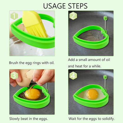 Food Grade Silicone Egg Rings, 4 Pack Non-stick Fried Egg Rings for Cooking, Heart-shaped Molds