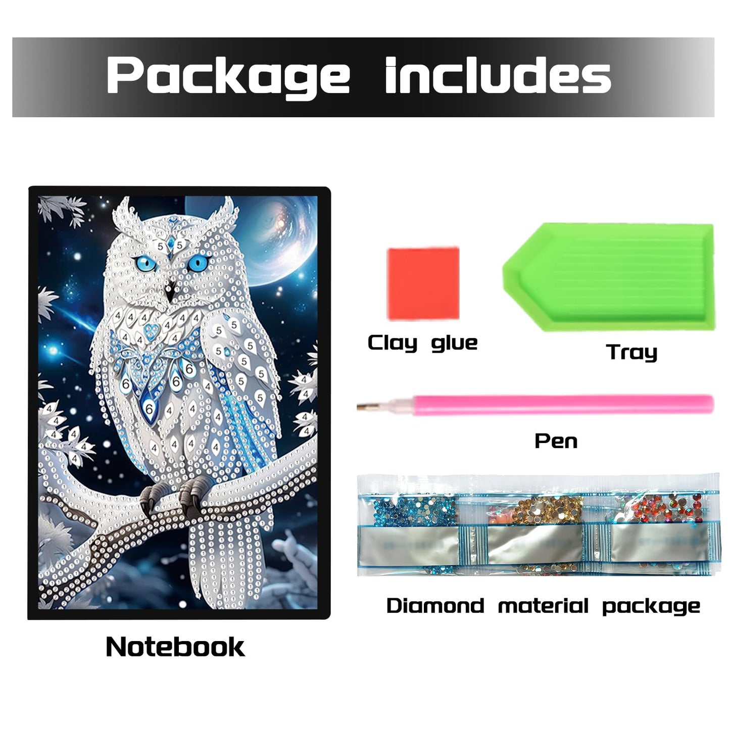 DCIDBEI Diamond Painting Owl A5 Notebook Kit for Adults - Modern Style, Multicolor, Non-Foldable