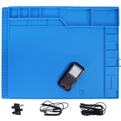 Kaisi Large Anti Static Mat with Grounding Accessories,Heat Resistant Silicone Soldering Mat,Magnetic Work ESD Pad for pc building, Electronics, Laptop, Cellphone Repair Soldering 21.6" x 16.9"