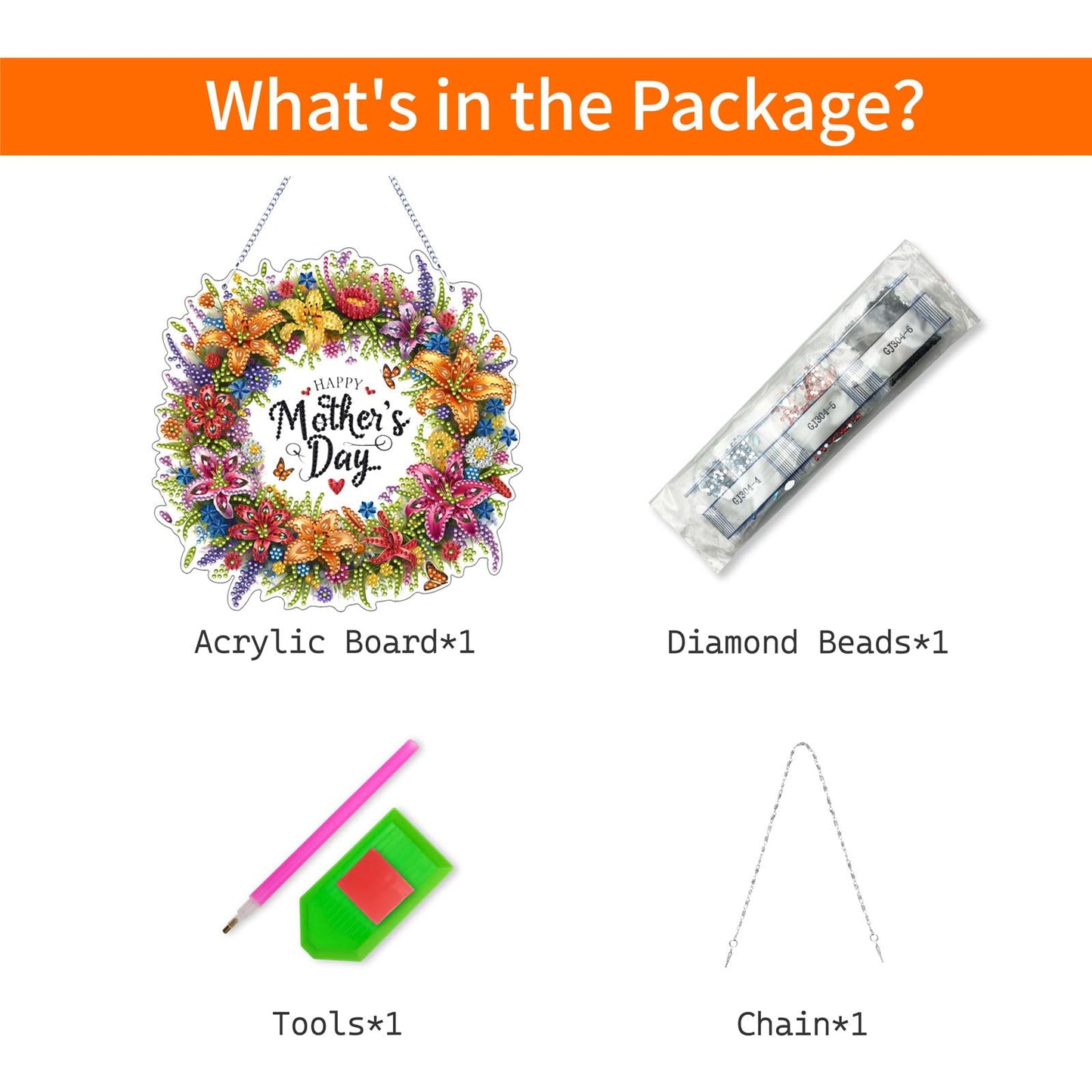 VODAPYC Mother's Day Diamond Art Hanging Kits for Adults, Acrylic DIY Double Sided Special Shaped Flower Diamonds Art Windows Pendant Ornament(Mother's Day Wreath)
