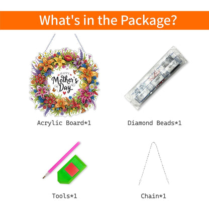 VODAPYC Mother's Day Diamond Art Hanging Kits for Adults, Acrylic DIY Double Sided Special Shaped Flower Diamonds Art Windows Pendant Ornament(Mother's Day Wreath)