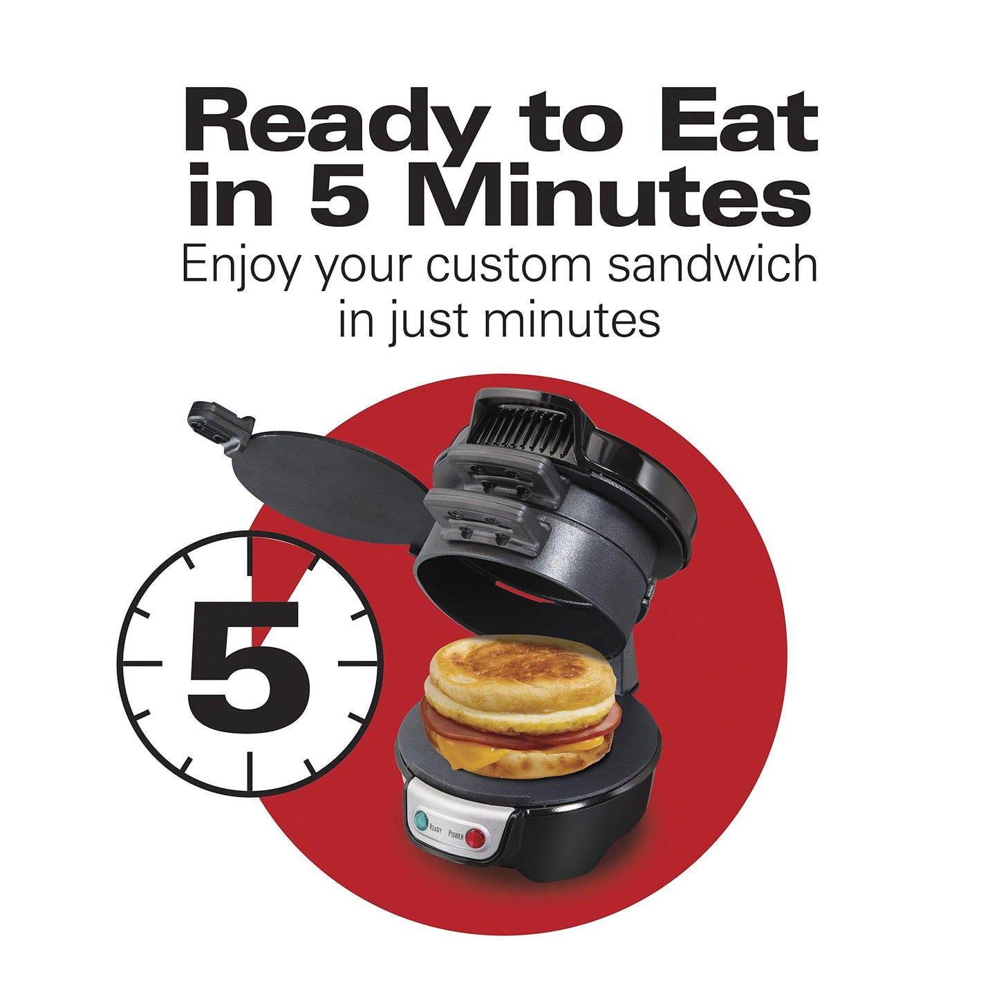 Hamilton Beach Breakfast Sandwich Maker with Egg Cooker Ring, Customize Ingredients, Perfect for English Muffins, Croissants, Mini Waffles, Perfect White Elephant Gifts, Coral (25483)