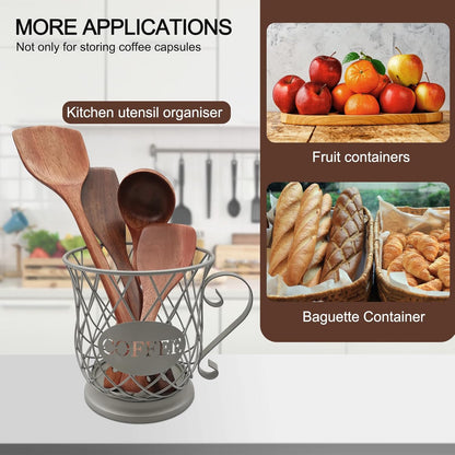 Coffee Pods Storage Basket - Silver Holder for 35 K Cup Organizer, Coffee Basket Decor for Coffee Bar Countertop