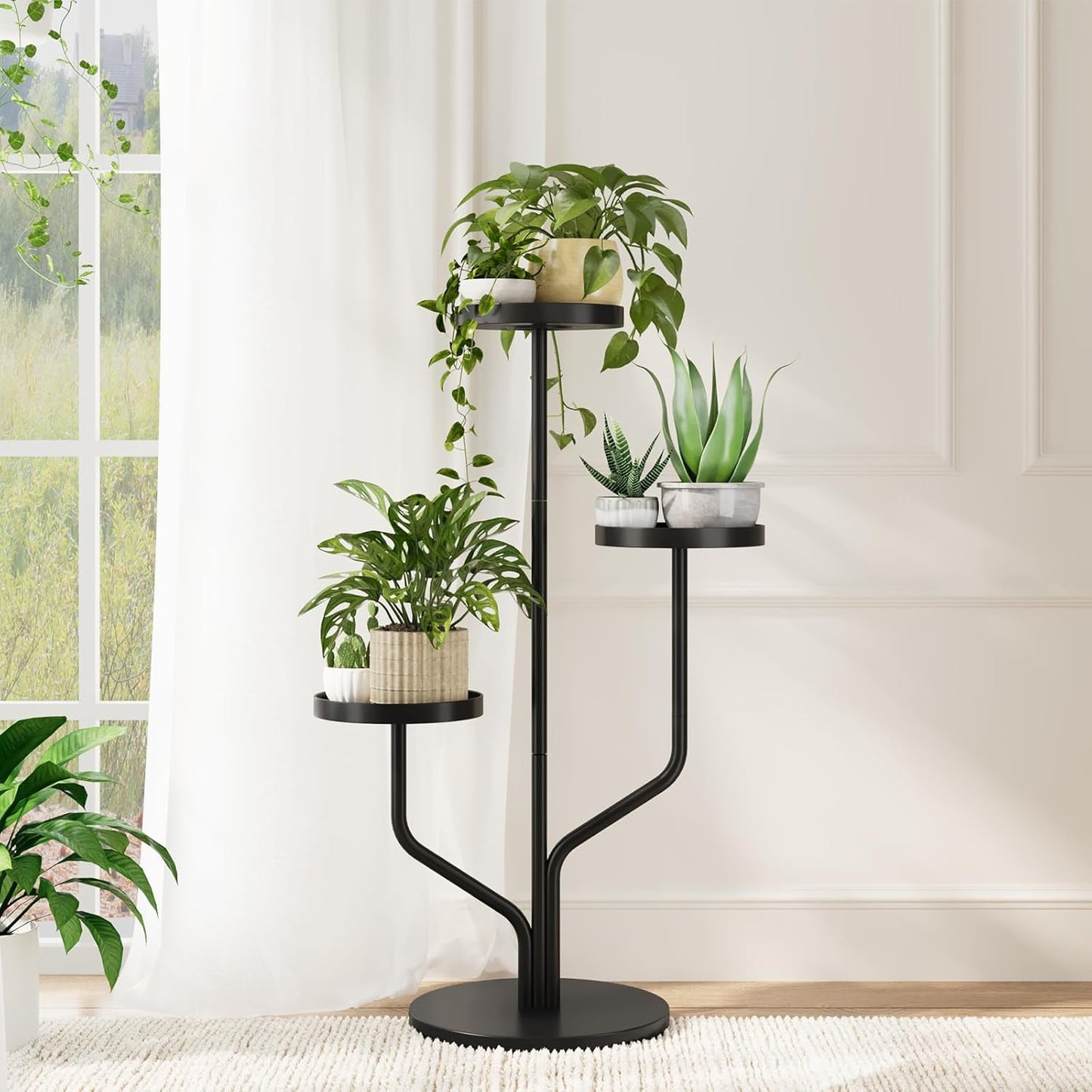 3 Bamworld Tier Plant Stand Indoor Outdoor Metal Plant Shelf for Multiple Plants Pots Tier Tall Flower Holder
