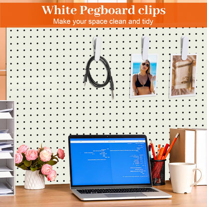 Tolare 12 Pcs White Pegboard Clips, Metal Pegboard Accessories White Hooks for Wall Organizer, Kitchen Bathroom Office Craft Room Storage Display, 3" x 0.78"