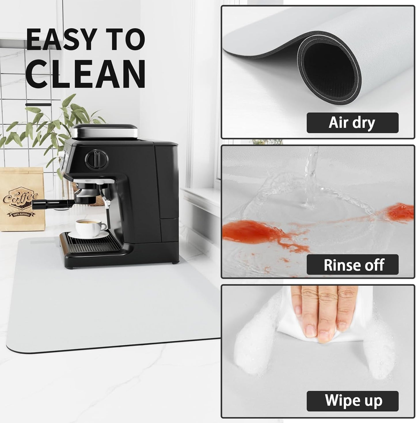 Coffee Mat, Absorbent Bar Mat for Countertops, Fits Under Coffee Maker, Rubber Backed Dish Drying Mat for Kitchen