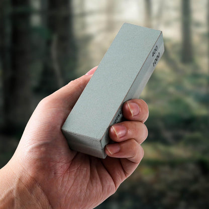 Angerstone Portable Whetstone Knife Sharpening Stone - Outdoor Hunting Knife Sharpener Stone Kit Dual Grit 400/1000 - Pocket Sharpening Stones for Knives with Cowhide Pouch for Bushcraft Camping Field