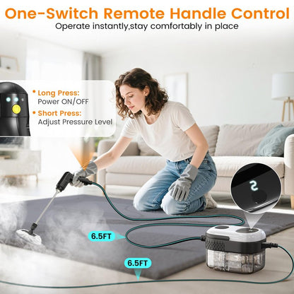 Pressurized Steam Cleaner, 3-Level Adjustable Handheld Steamer Cleaning for Home, 15s Fast Heat-Up & 47.3oz Tank, 2500W Multi-Surface Portable Steamer for Floor/Grout/Car/Kitchen & Bathroom