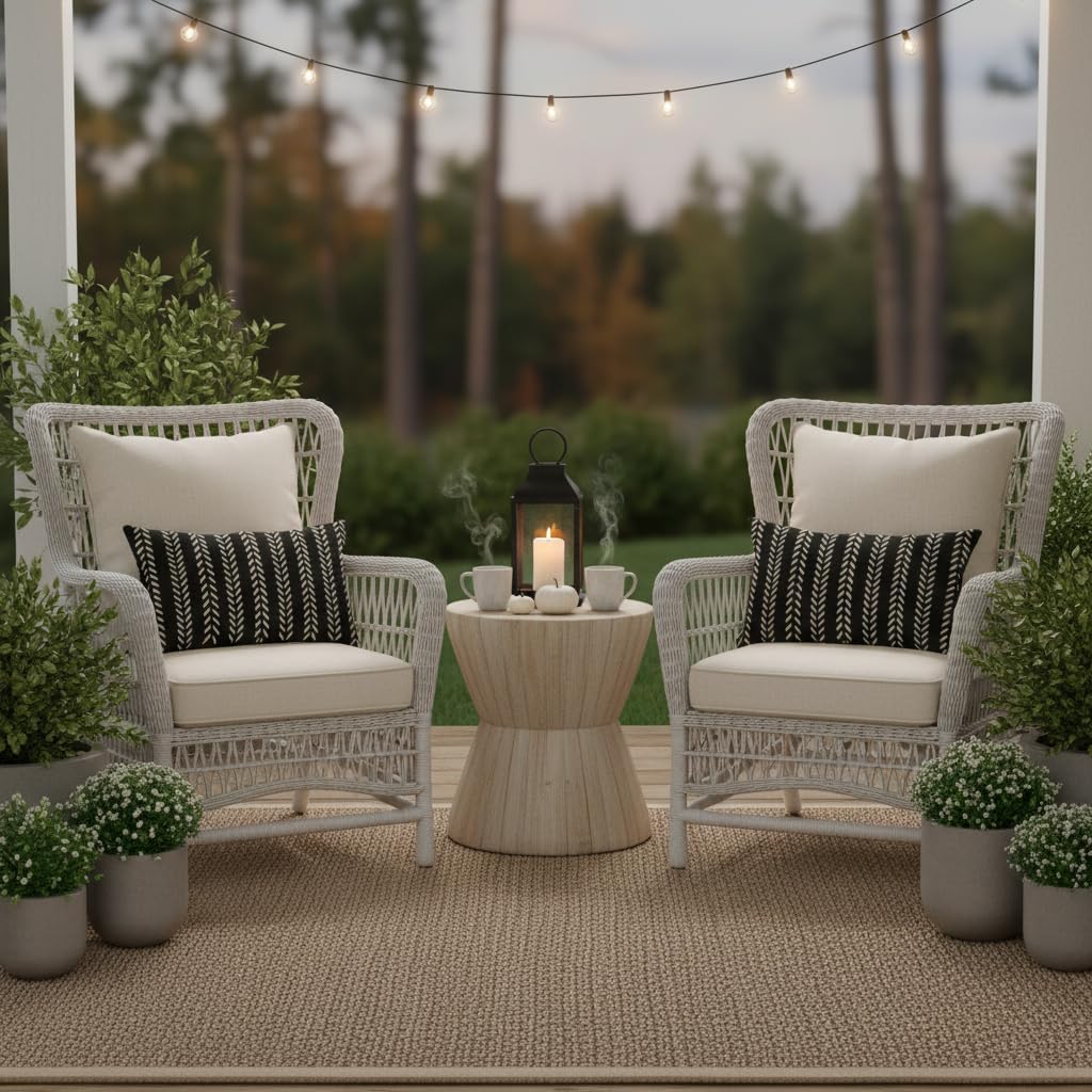 12x20 Set 2, PANDICORN Outdoor Lumbar Throw Pillow Covers of Black Geometric Chevron Herringbone Striped Pattern