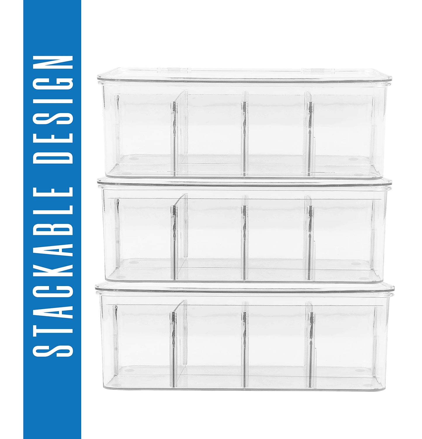 Utopia Home - Tea Bag Organizer With Lids, Clear Pantry Storage Box - (3 Pack) Stackable Partition Organizers or Holder With Lids For Drawers, Countertops, Fridge, Kitchen, Snack & Spice Organization