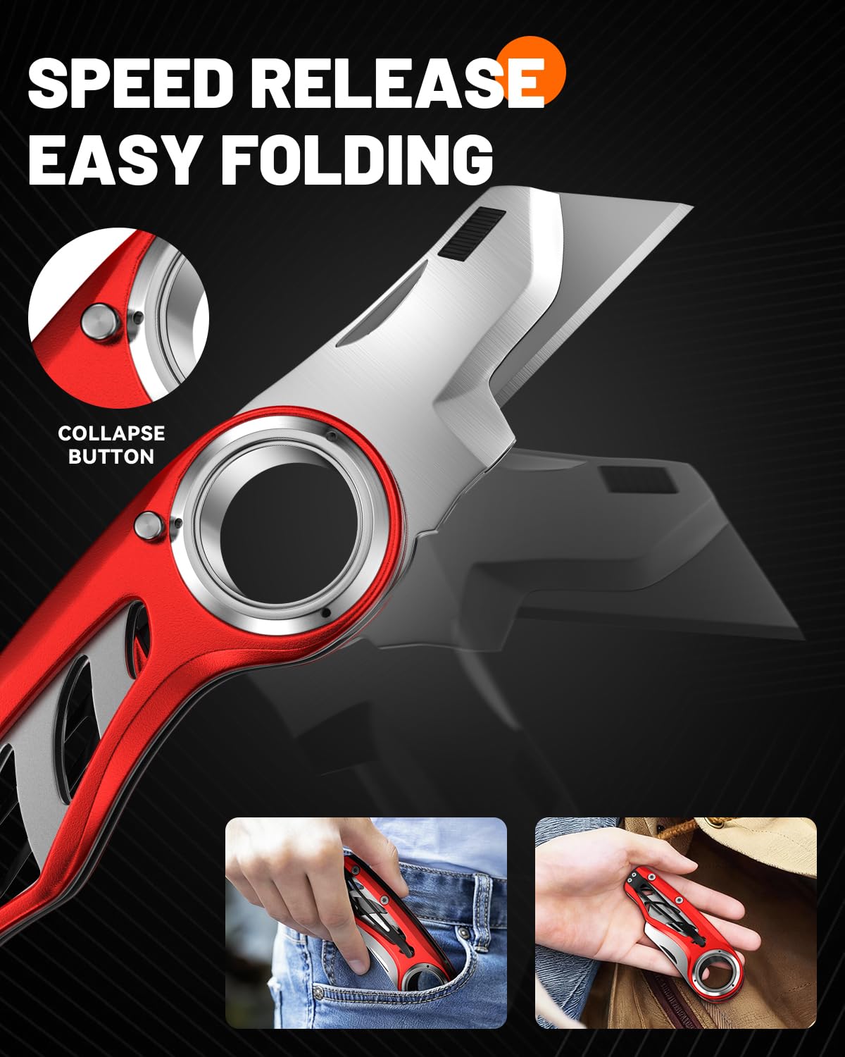 Folding Utility Knife Pocket Knife, Heavy-Duty Box Cutter with Anti Slip Finger Loop, Quick Change Blade Razor Knife, Box Cutters for Home, Office, Warehouse, Durable Razor Knife, Box Knife (Red)