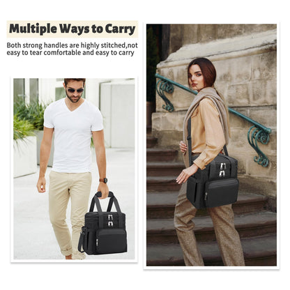 holuxer Insulated Lunch Bag & Lunch Box for Men - Double Deck Reusable Lunch Bag for Women Tote Cooler Bag Leakproof Soft Expandable - Large Lunchbox for Work/Adult/Picnic/Outdoor (Black，15L)