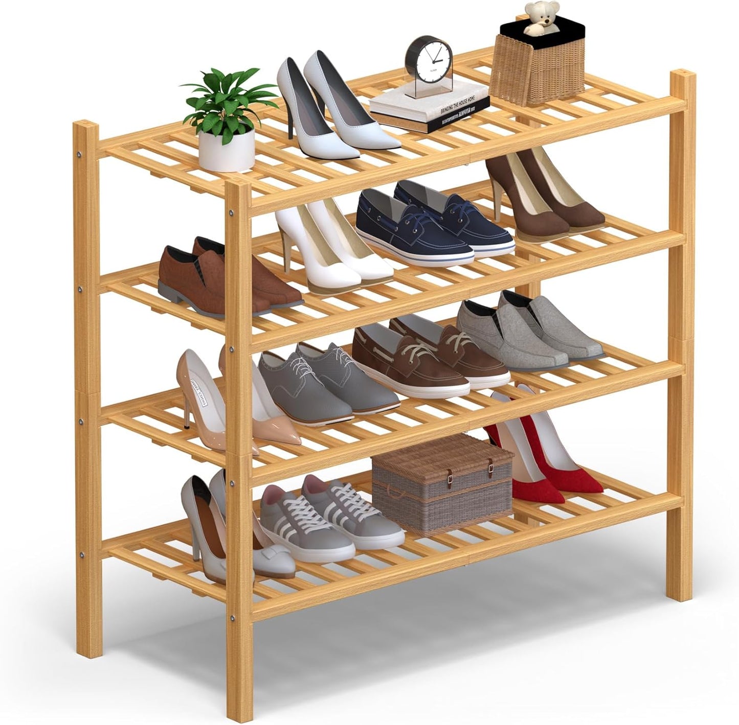 4 Closet,Hallway,Entryway,Small 27"x11"x26" Haddockway Tier Bamboo Shoe Rack Storage Organizer, Multifunctional Free