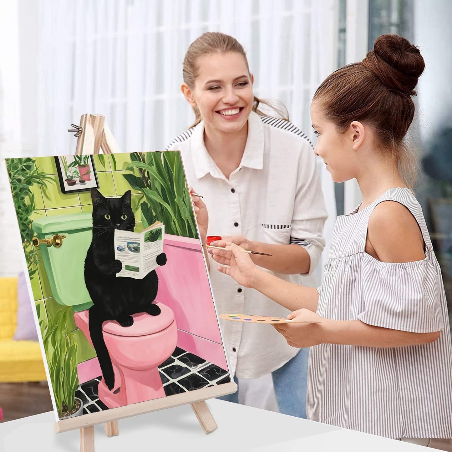 MIRCVSH Black Cat Paint by Numbers for Adults with Framed Canvas-with Wooden Easel,Paint by Number on Canvas,DIY Acrylic Oil Painting Kits with Brushes Nice Gift Box for Home Wall Decor(12x16 Inch)