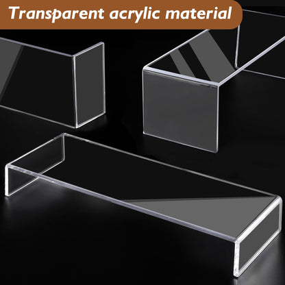Aminigram Large Acrylic Display Risers, 2 Set - 6 Pack (12”L~11.6”L~11.2”L) Collectibles Display Shelf, Acrylic Risers Display Stands for Show Figures, Cupcake, Perfume, Jewelry, Toys