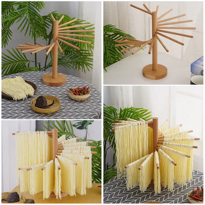 Pasta Drying Rack Wooden Spaghetti Stand Dryer Collapsible Wooden Pasta Drying Rack with 16 Suspension Rods Homemade Fresh Noodle Stand Dryer Easy Storage and Quick Set-Up Hanging Rack