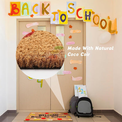 Welcome Back to School Coir Doormat, 16 x 24 Inches Non-Slip Backing Classroom Decor for Indoor Outdoor Entrance