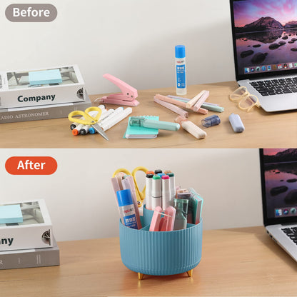 EDENMS Desk Pencil Pen Holder, 5 Slots 360°Degree Rotating Organizers for, Desktop Storage Stationery Supplies Organizer, Cute Cup Pot Office, School, Home, Art Supply, Blue