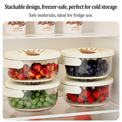Kitchen Fruit Drainage Basket, Multifunctional Drainage Bowl, Fruit and Vegetable Washing Bowl with Lid, Kitchen Dual-Layer Draining Basket with Foldable Handle Portable 6.1" Fruit Strainer Brown