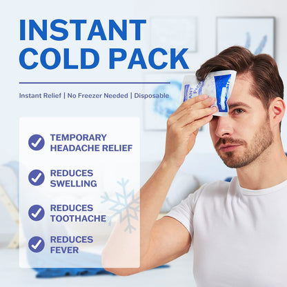 100 Pack - Instant Cold Packs - Instant Ice Packs for Injuries | Disposable Cold Compress Ice Pack for Pain Relief, Swelling, Inflammation, Sprains, Toothache - Cold Pack for Athletes