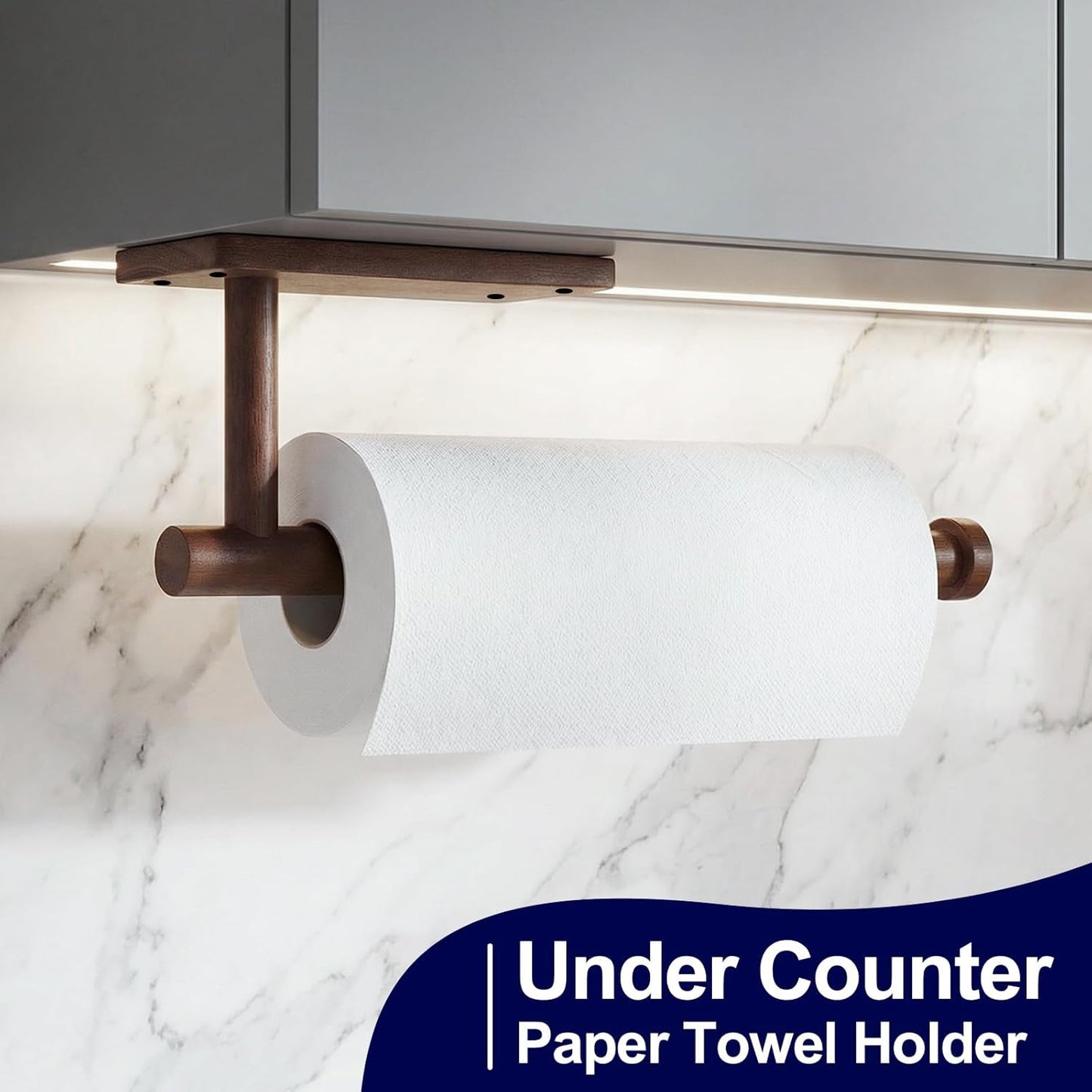 Wooden Paper Towel Holder for Kitchen,Adhesive Acacia Wood Paper Towel Holders Under Cabinet, Wall Mount Kitchen Paper