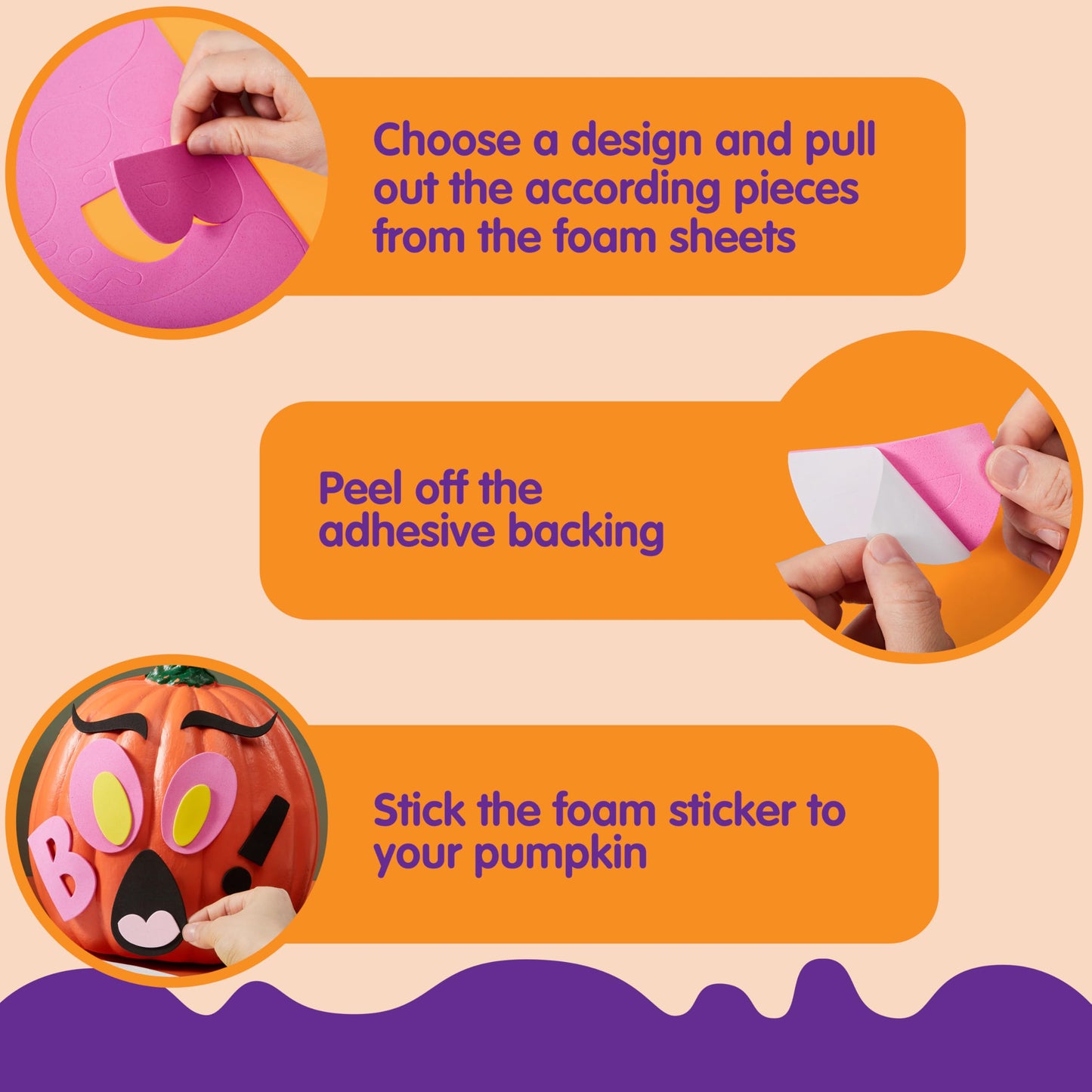 JOYIN 16 Packs Halloween Pumpkin Decorating Stickers Foam Craft Kit, Halloween Party Favors for Kids, Party Supplies Arts Activities, Jack O Lantern Face Sticker School Games Gifts