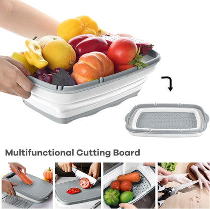 HI NINGER Collapsible Cutting Board with Colander, 9-In-1 Multi Chopping Board for Kitchen and Camping Accessories