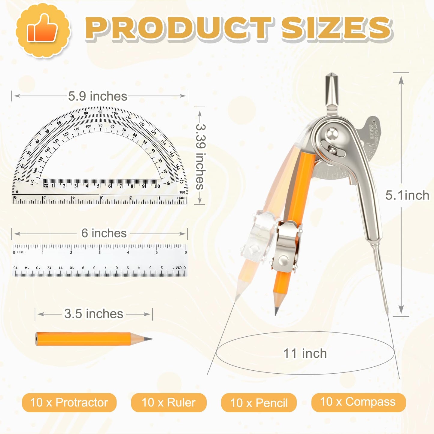 40 Pieces Geometry Math Set Compass for Geometry Math Compass and Protractor Set Include Metal Compass with Pencil Plastic Ruler and Protractor for Student School Office Woodworking Drawing Tools