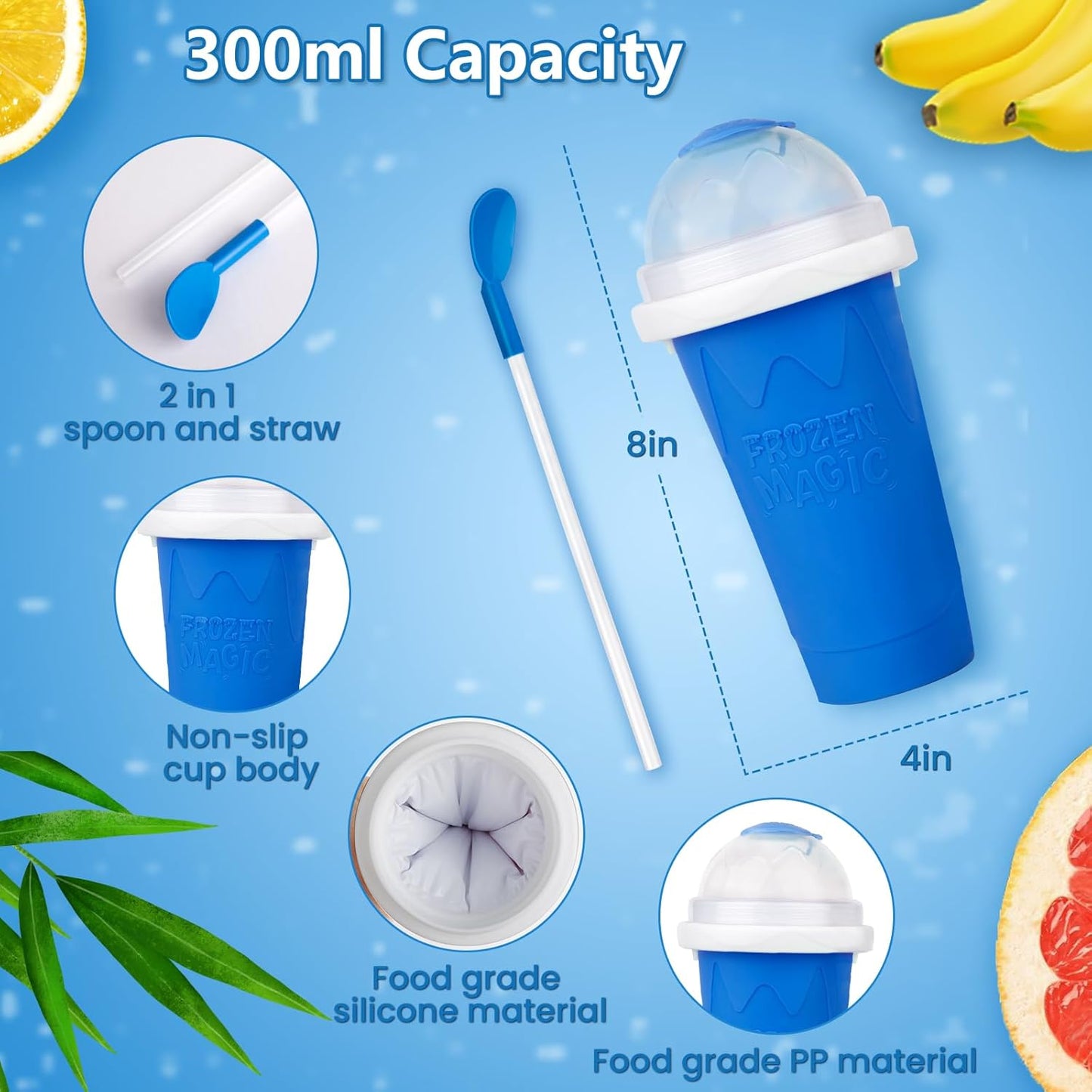Slushy Maker Cup 2 Pack, DIY Magic Quick Frozen Slushie Cup, Double Layer Portable Smoothie Squeeze Cup