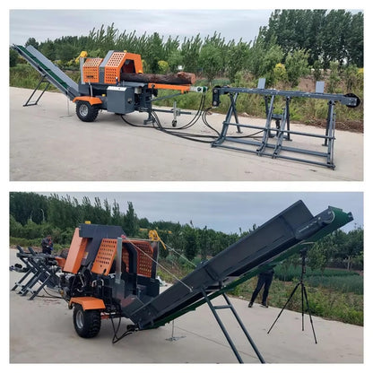 35-Ton Hydraulic Log Splitter with V-Tray Support – Rugged Wood Processing Machine for Heavy Timber Reduction, Firewood Supply Operations, and Industrial Wood Prep