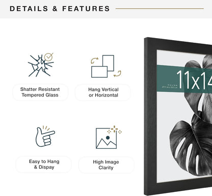 MCS Studio Gallery 11x14 Black Woodgrain Picture Frame, Rectangle Photo Frame for Photos, Posters & Art Prints (1-Pack)