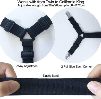 Place,2Pcs/Set Bed Sheet Holder Straps - Sheet Straps Adjustable Bed Sheet Clips Fasteners Keep Sheets Stays in Black