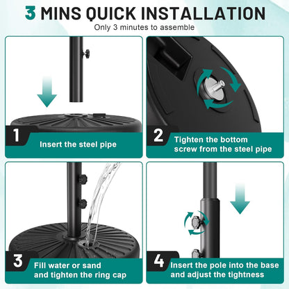 AreShark Patio Umbrella Stand - 81.5lb Max Capacity Water-Filled Base | Heavy Duty Black Design