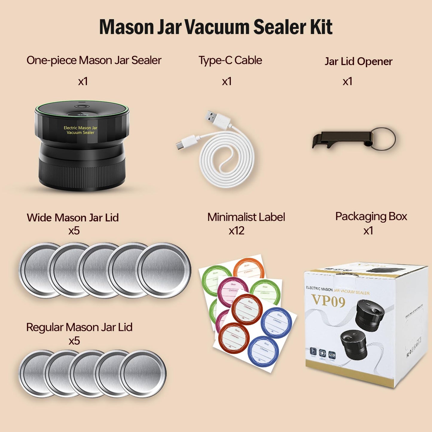 2025 Upgraded Mason Jar Vacuum Sealer, Electric Vacuum Sealer for Regular Mouth and Wide Mouth Canning Jars, Fully Automated and Portable
