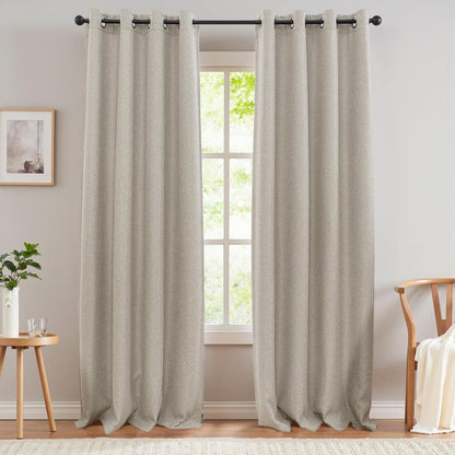 jinchan Blackout Linen Textured Curtain, 84 Inches Long, Thermal Insulated Grommet Top Window Drape for Bedroom