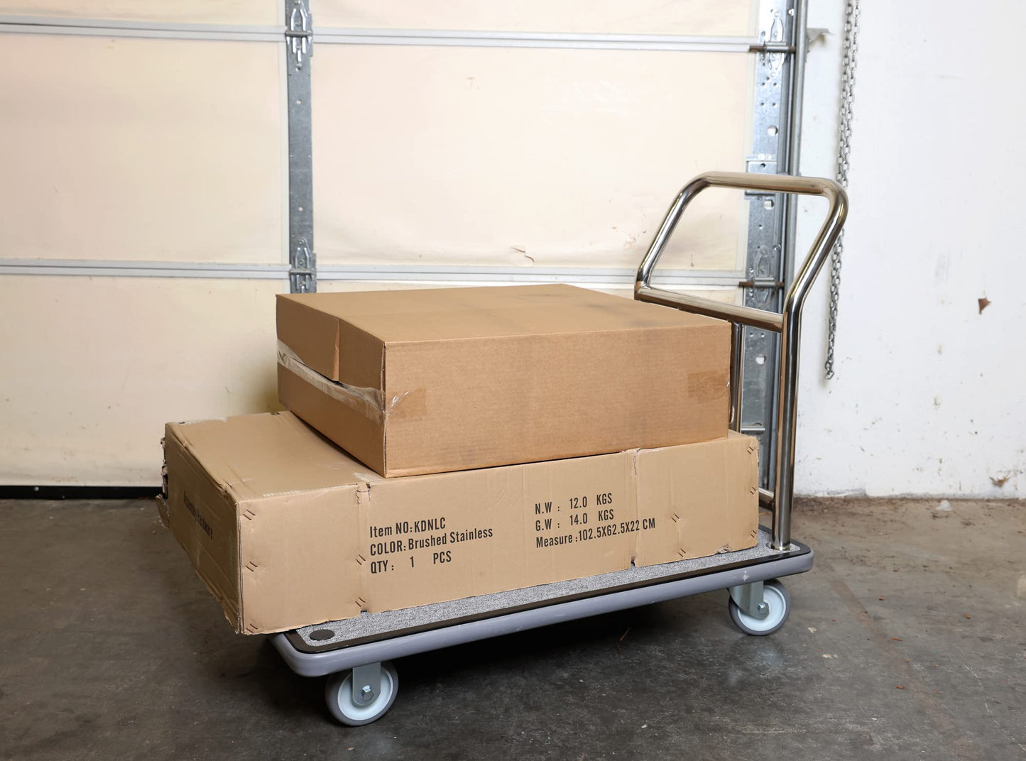 Wholesale Hotel Products Stainless Steel Utility Cart – 750lb Capacity – Dolly Cart w/ 5” Wheels & Grey Carpet, for Hotel, Resorts, Condos, Commercial Use (Value Valet Series)
